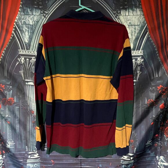 Vintage Dockers Rugby Polo Shirt Men's M Red Striped Cotton Long Sleeve Academia - Picture 2 of 6